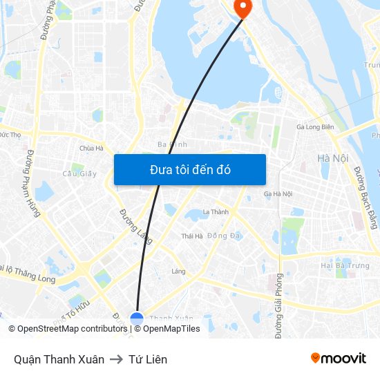 Quận Thanh Xuân to Tứ Liên map