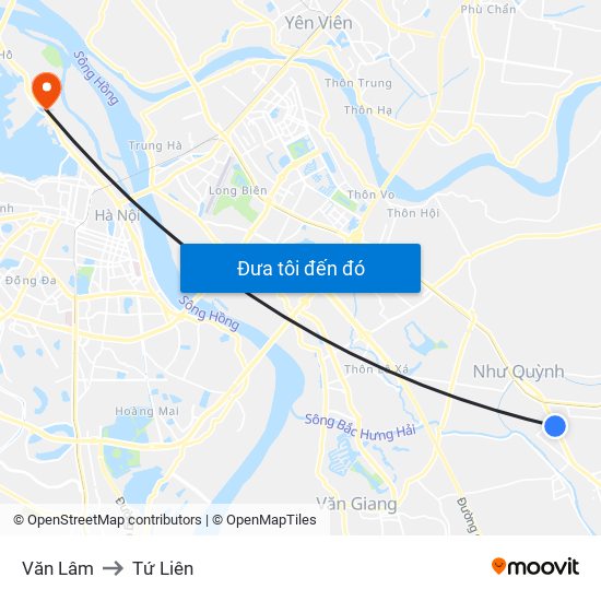 Văn Lâm to Tứ Liên map