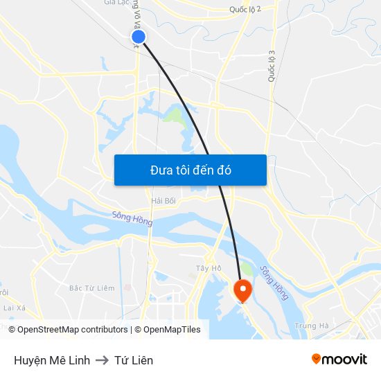 Huyện Mê Linh to Tứ Liên map