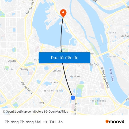 Phường Phương Mai to Tứ Liên map