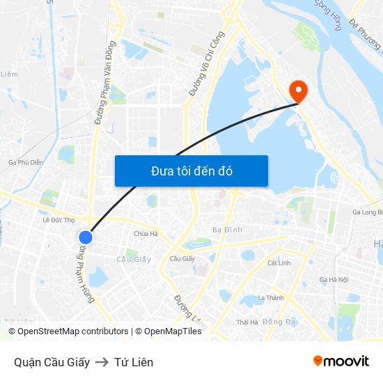 Quận Cầu Giấy to Tứ Liên map