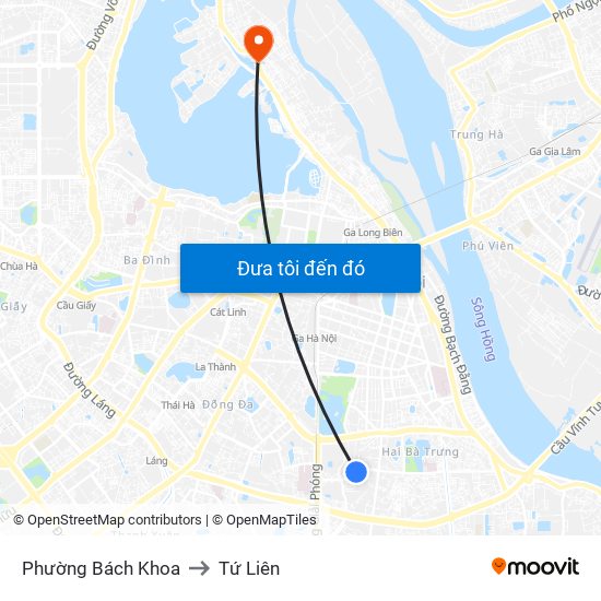 Phường Bách Khoa to Tứ Liên map