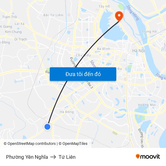 Phường Yên Nghĩa to Tứ Liên map