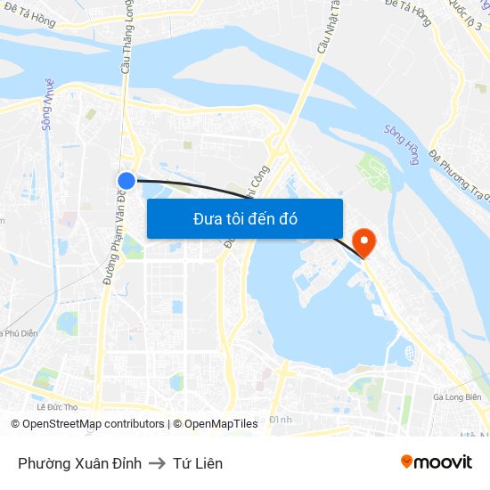 Phường Xuân Đỉnh to Tứ Liên map