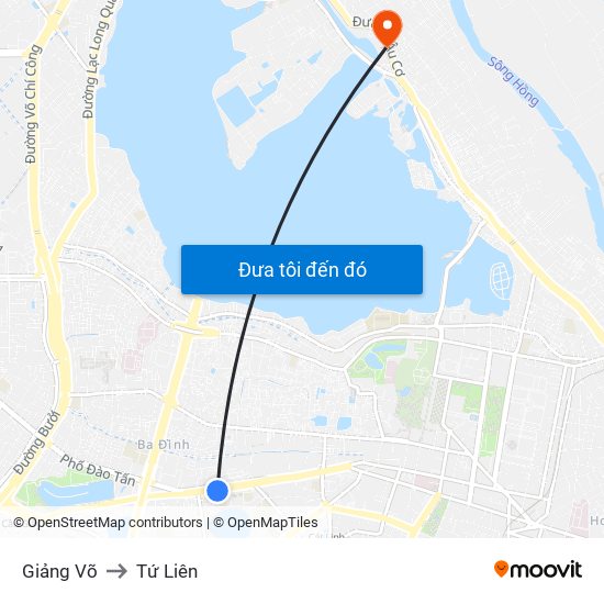 Giảng Võ to Tứ Liên map