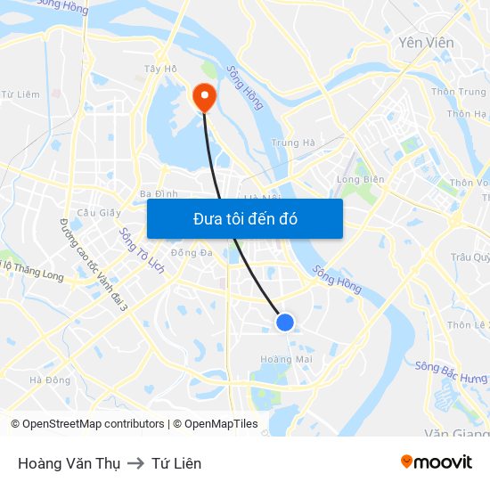 Hoàng Văn Thụ to Tứ Liên map