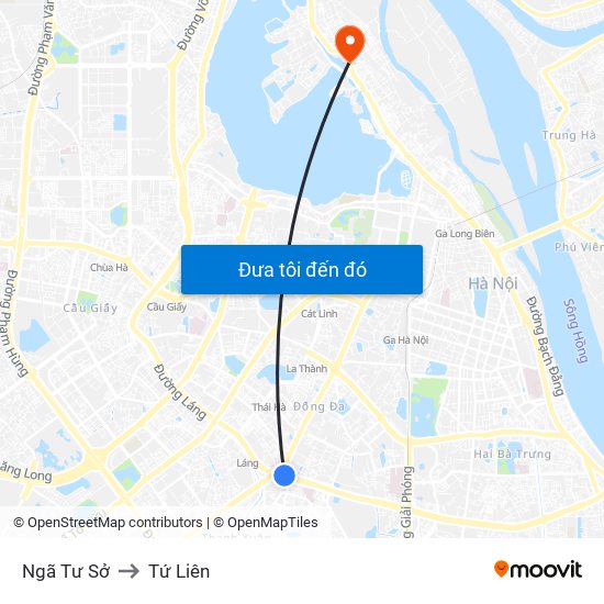 Ngã Tư Sở to Tứ Liên map