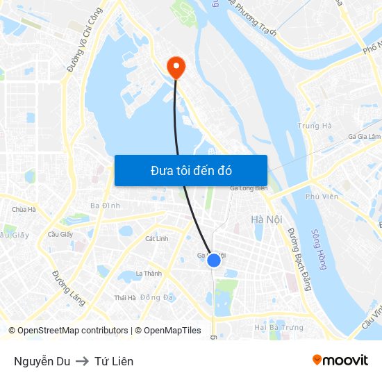 Nguyễn Du to Tứ Liên map