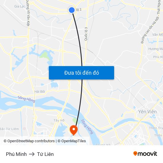 Phú Minh to Tứ Liên map