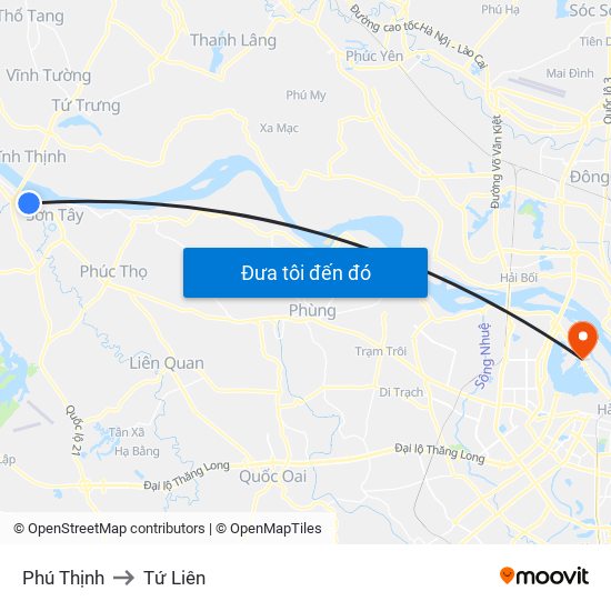 Phú Thịnh to Tứ Liên map