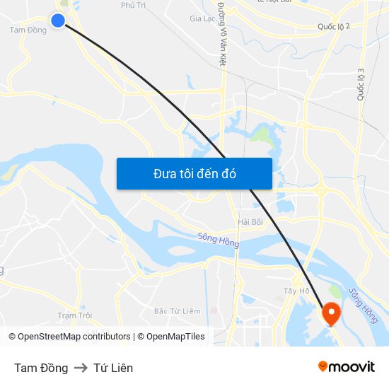 Tam Đồng to Tứ Liên map