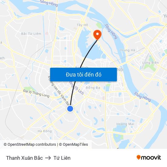 Thanh Xuân Bắc to Tứ Liên map