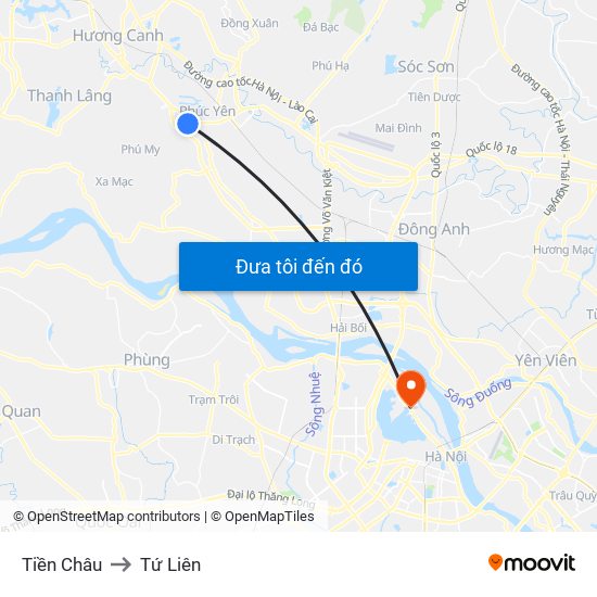 Tiền Châu to Tứ Liên map