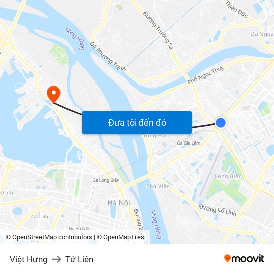 Việt Hưng to Tứ Liên map