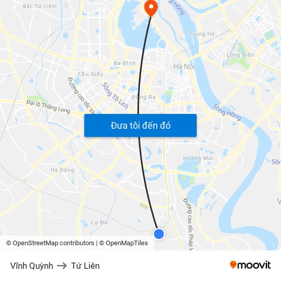 Vĩnh Quỳnh to Tứ Liên map