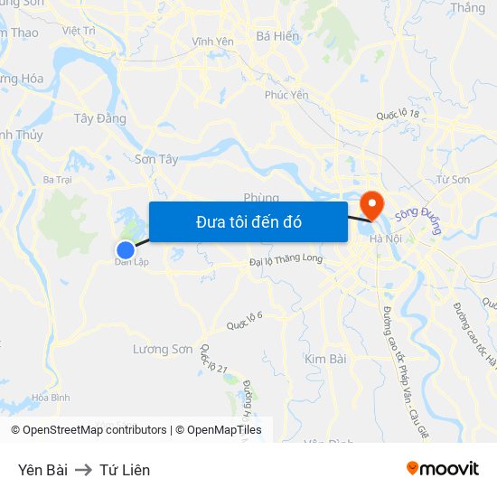 Yên Bài to Tứ Liên map