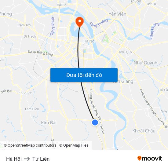 Hà Hồi to Tứ Liên map