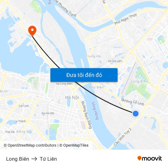 Long Biên to Tứ Liên map