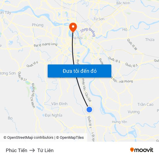 Phúc Tiến to Tứ Liên map