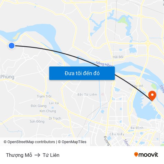 Thượng Mỗ to Tứ Liên map