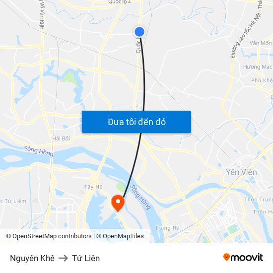 Nguyên Khê to Tứ Liên map