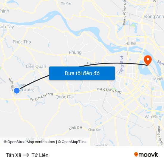 Tân Xã to Tứ Liên map