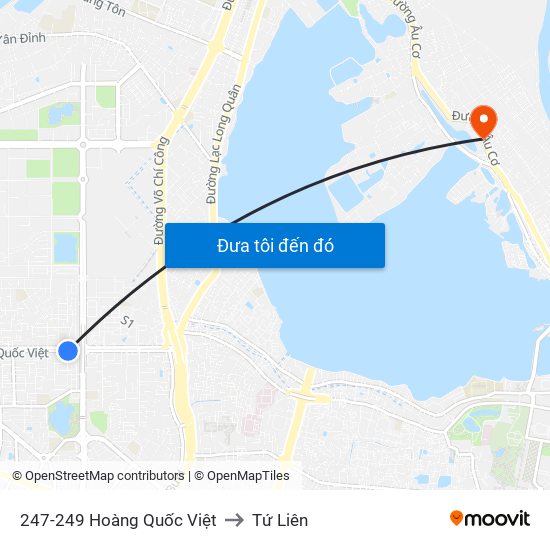 247-249 Hoàng Quốc Việt to Tứ Liên map