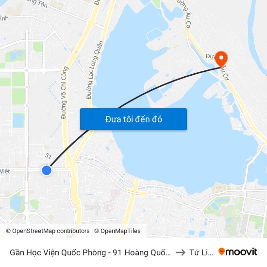 Gần Học Viện Quốc Phòng - 91 Hoàng Quốc Việt to Tứ Liên map