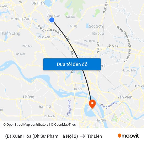 (B) Xuân Hòa (Đh Sư Phạm Hà Nội 2) to Tứ Liên map