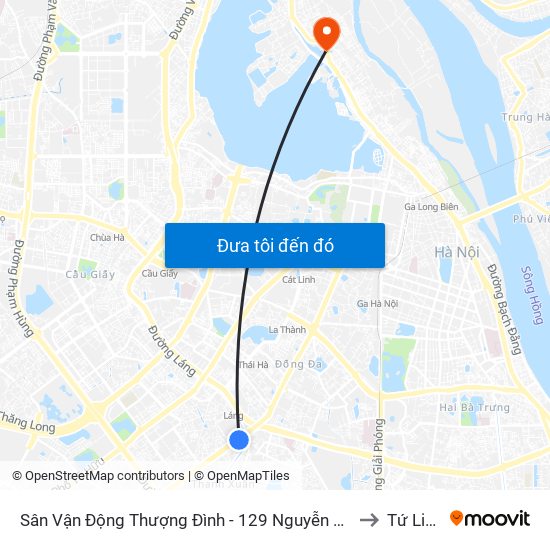Sân Vận Động Thượng Đình - 129 Nguyễn Trãi to Tứ Liên map