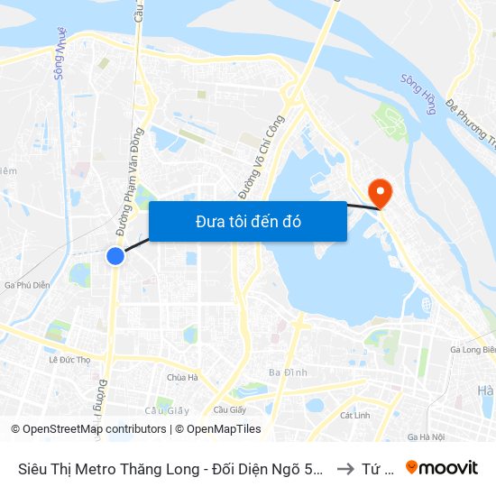 Siêu Thị Metro Thăng Long - Đối Diện Ngõ 599 Phạm Văn Đồng to Tứ Liên map