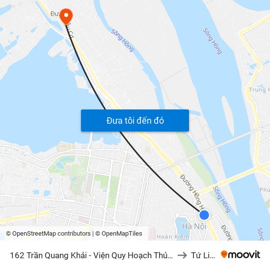 162 Trần Quang Khải - Viện Quy Hoạch Thủy Lợi to Tứ Liên map