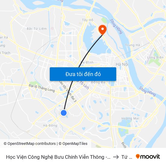 Học Viện Công Nghệ Bưu Chính Viễn Thông - Trần Phú (Hà Đông) to Tứ Liên map