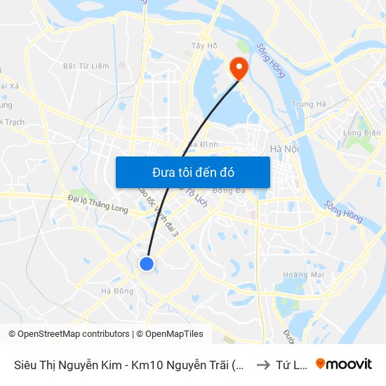 Siêu Thị Nguyễn Kim - Km10 Nguyễn Trãi (Hà Đông) to Tứ Liên map