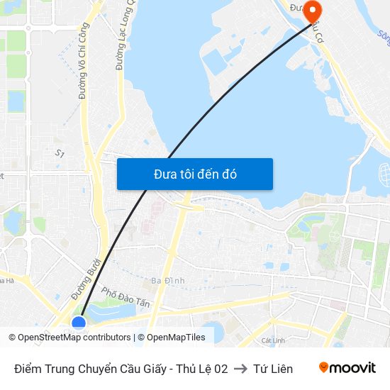 Điểm Trung Chuyển Cầu Giấy - Thủ Lệ 02 to Tứ Liên map