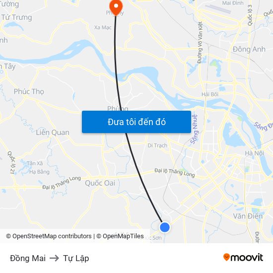 Đồng Mai to Tự Lập map