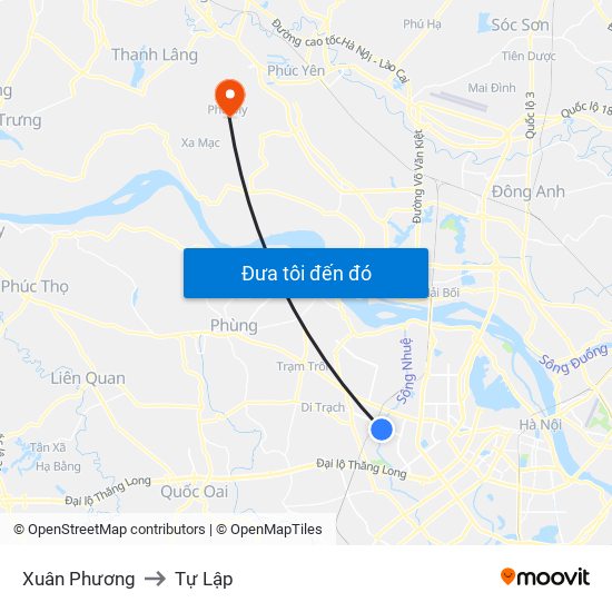 Xuân Phương to Tự Lập map