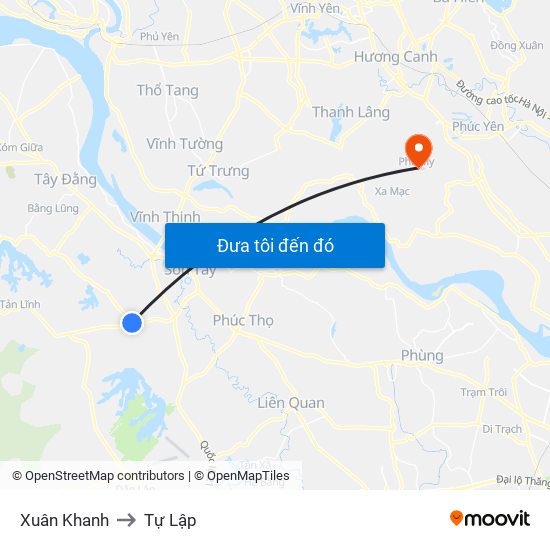 Xuân Khanh to Tự Lập map