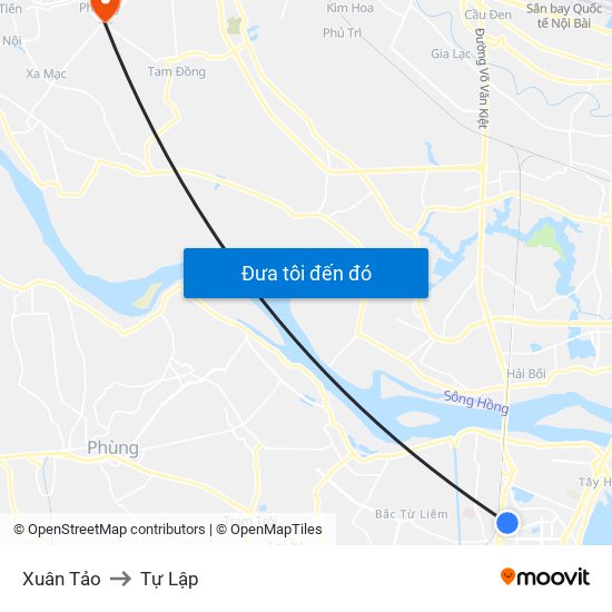 Xuân Tảo to Tự Lập map