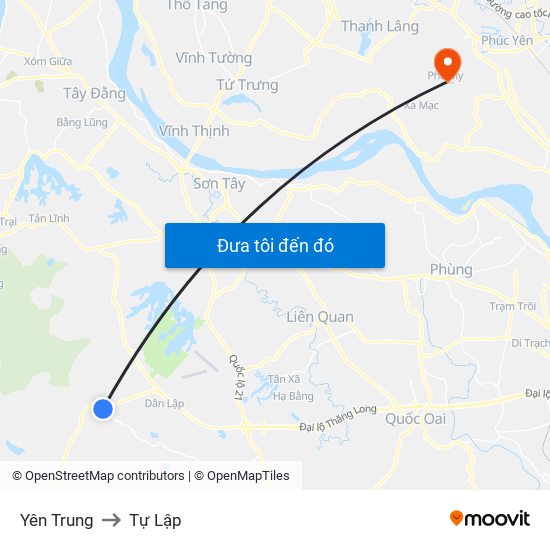 Yên Trung to Tự Lập map