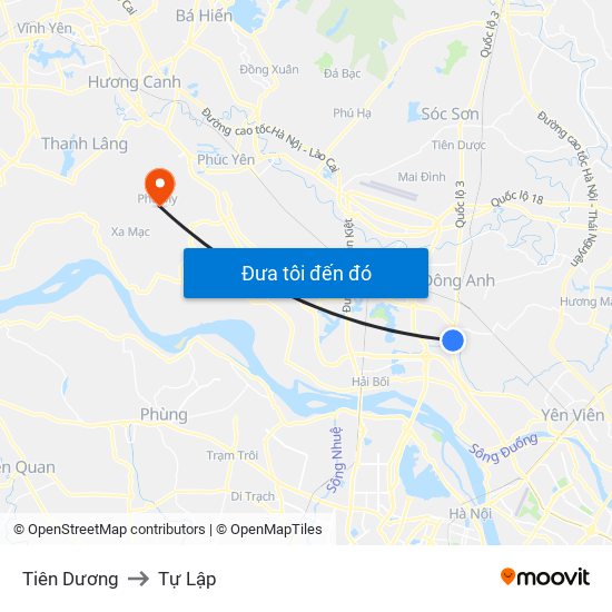 Tiên Dương to Tự Lập map