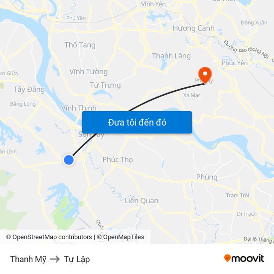 Thanh Mỹ to Tự Lập map