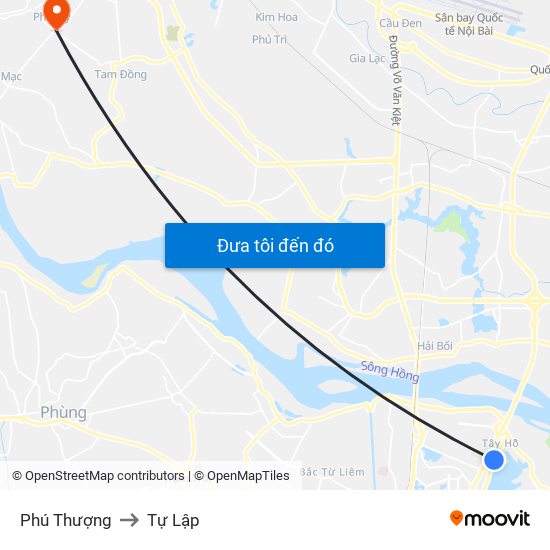 Phú Thượng to Tự Lập map