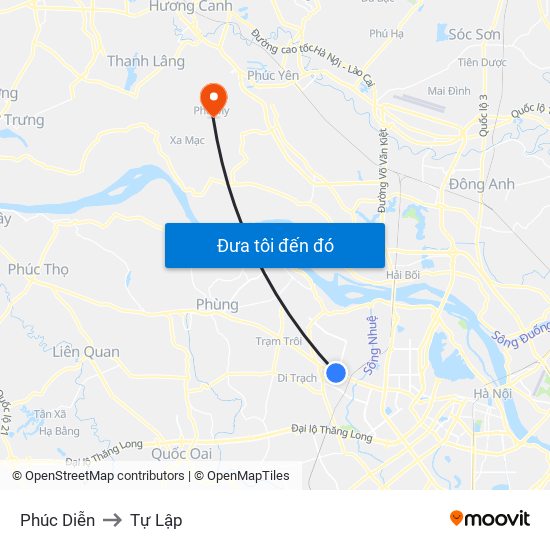 Phúc Diễn to Tự Lập map