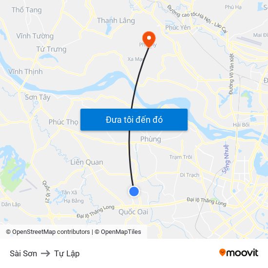 Sài Sơn to Tự Lập map