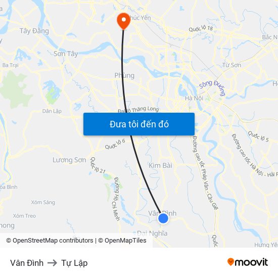 Vân Đình to Tự Lập map