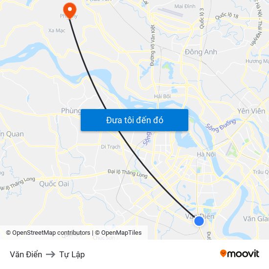 Văn Điển to Tự Lập map