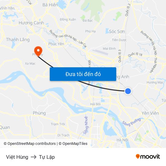 Việt Hùng to Tự Lập map