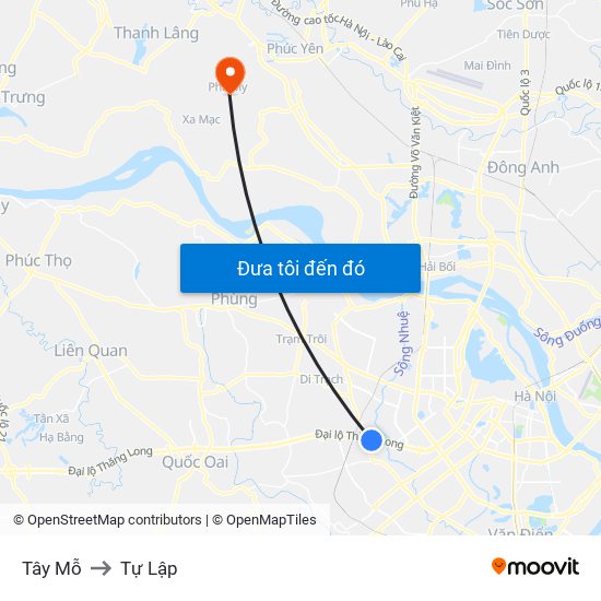 Tây Mỗ to Tự Lập map