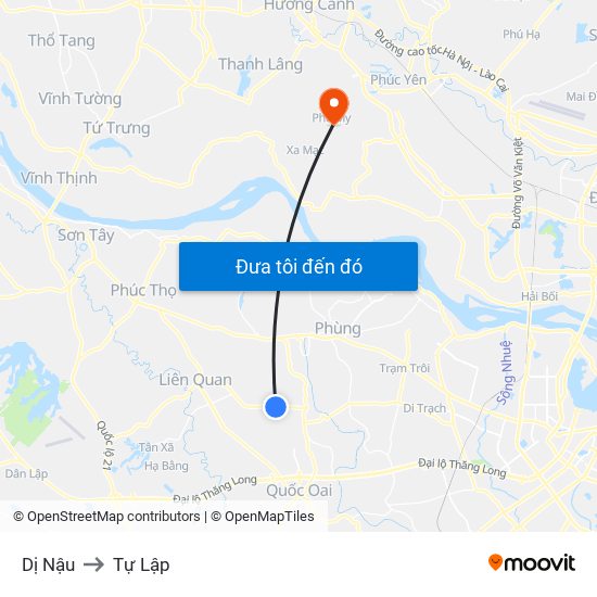 Dị Nậu to Tự Lập map